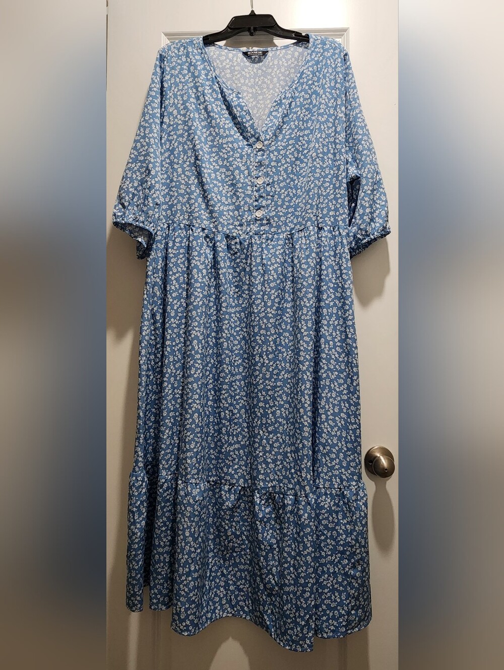 BloomChic Blue and White Floral Button-Front Dress